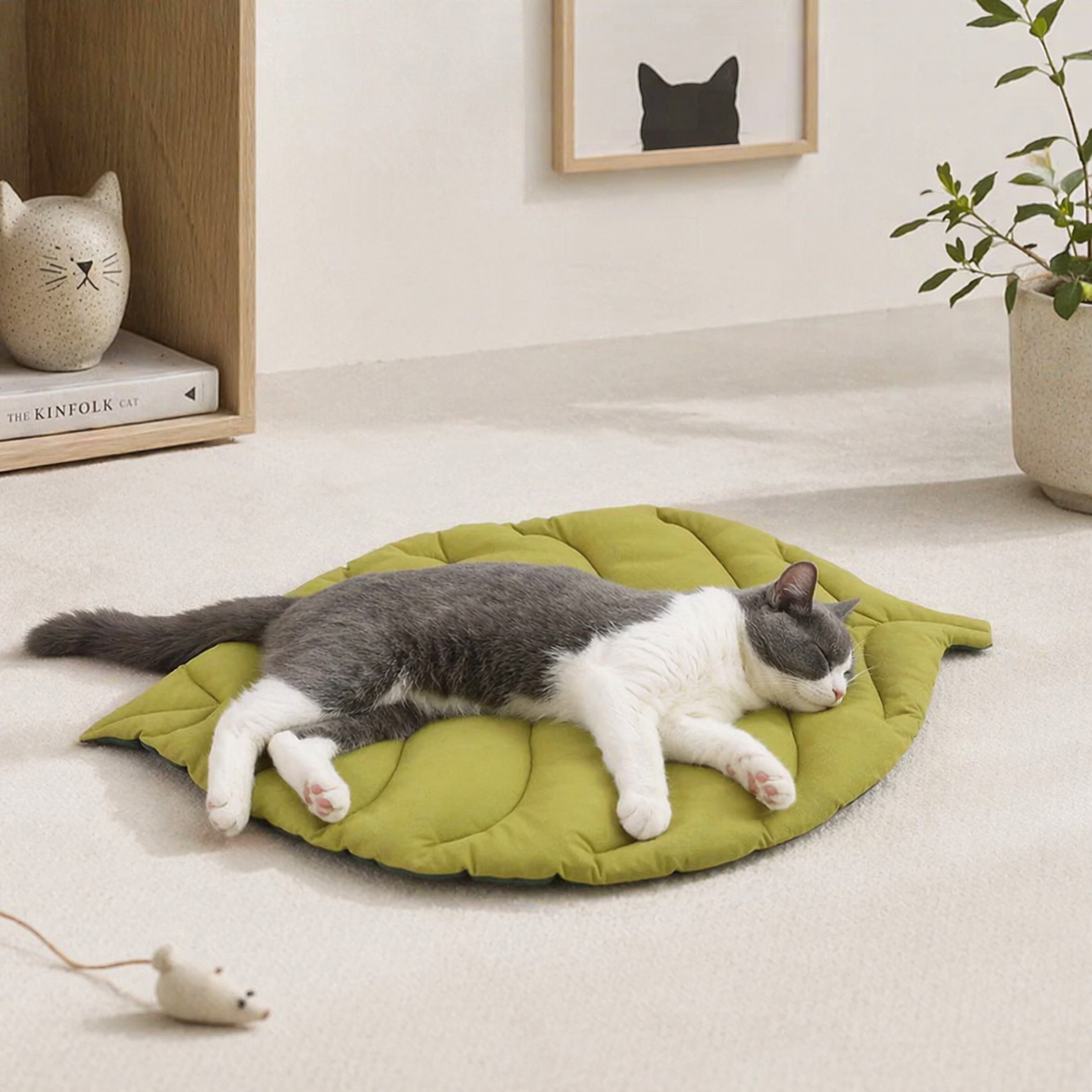 Leaf-Shaped Cat Cushion Bed – Soft Cotton Cozy Pet Mat (Washable, 50x68cm)