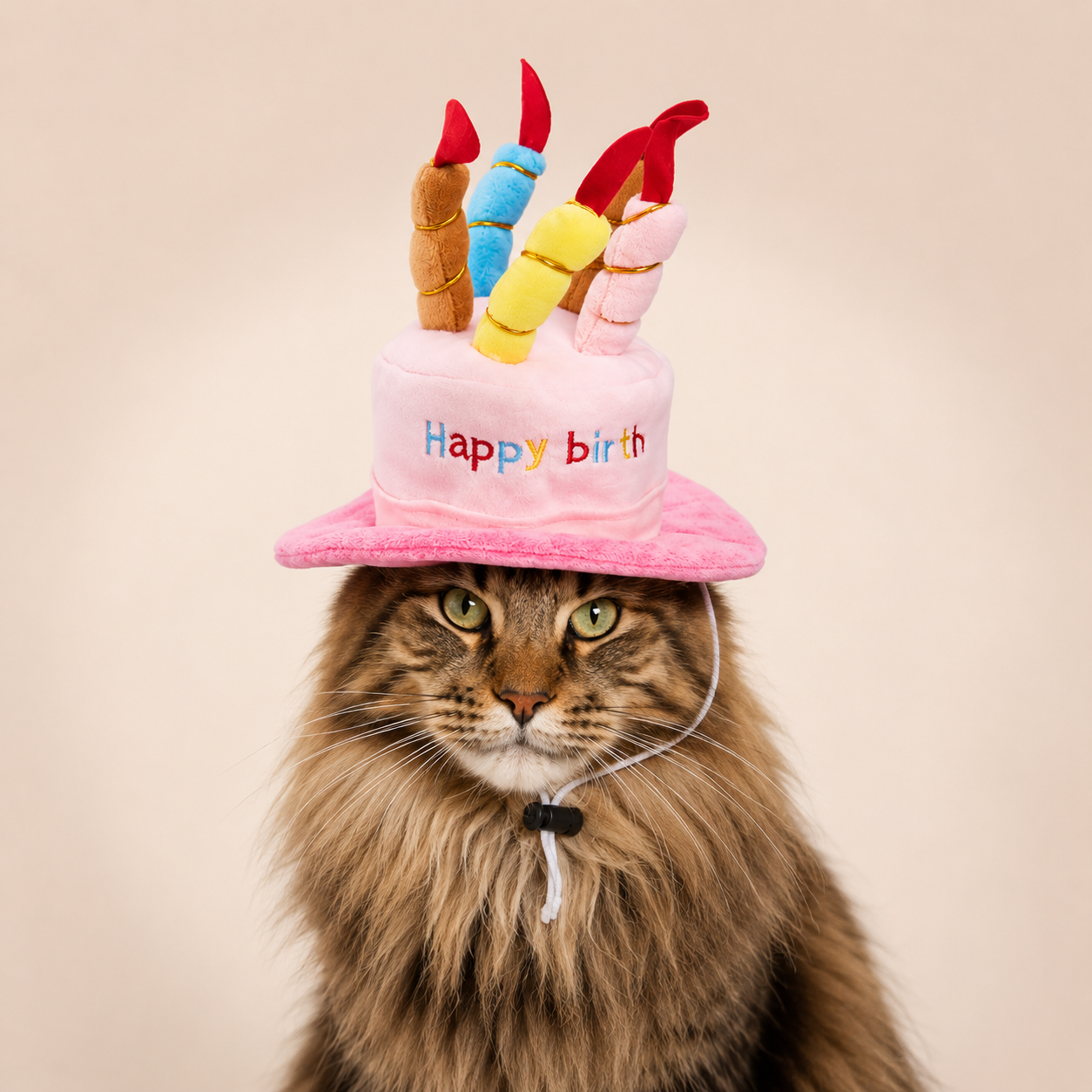 Pet Birthday Hat with Colorful Candles – Adjustable Birthday Costume for Cats & Dogs