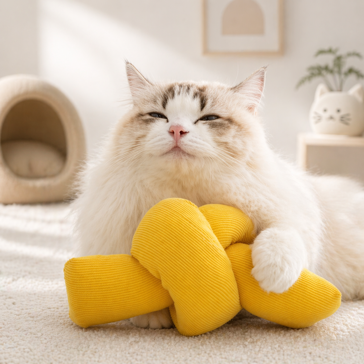 Plush Cat Kick Toy with Catnip & Crinkle Sound | Soft Knot Chew Toy for Cats & Kittens