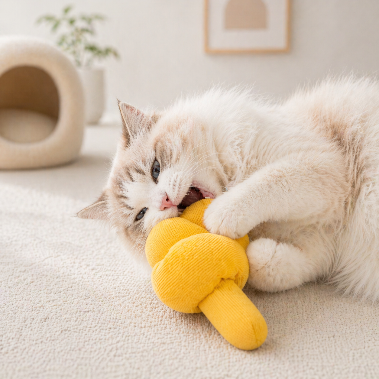 Plush Cat Kick Toy with Catnip & Crinkle Sound | Soft Knot Chew Toy for Cats & Kittens