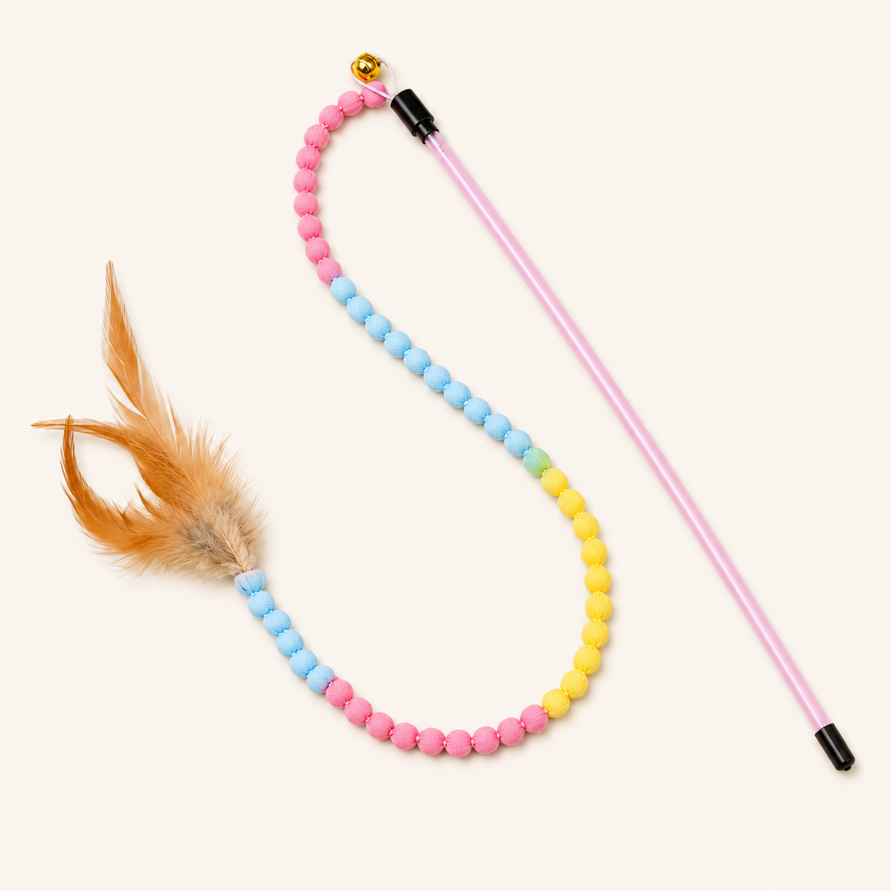Interactive Cat Rainbow Wand Toy with Feathers – Colourful Teaser Wand for Indoor Cats