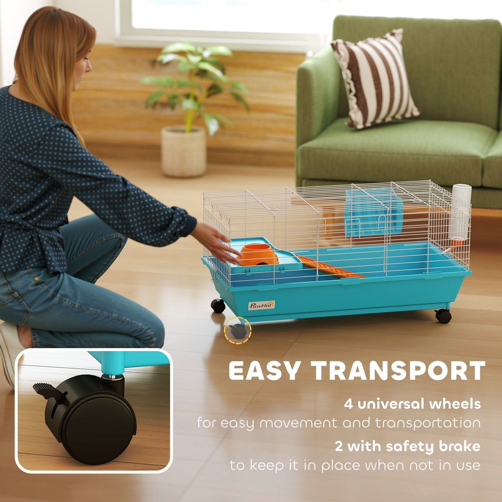 PawHut Small Animal Cage Rabbit Guinea Pigs Chinchillas Cage with Wheels Water Bottle