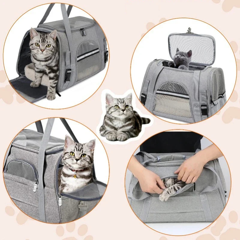 Foldable Cats & Dogs Carrier Bag–Soft Mesh Travel Carrier.