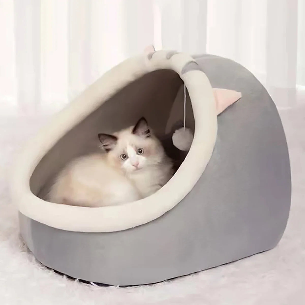 Warm Cat Nest Bed Semi-Closed Winter Pet House for Cats & Small Pets