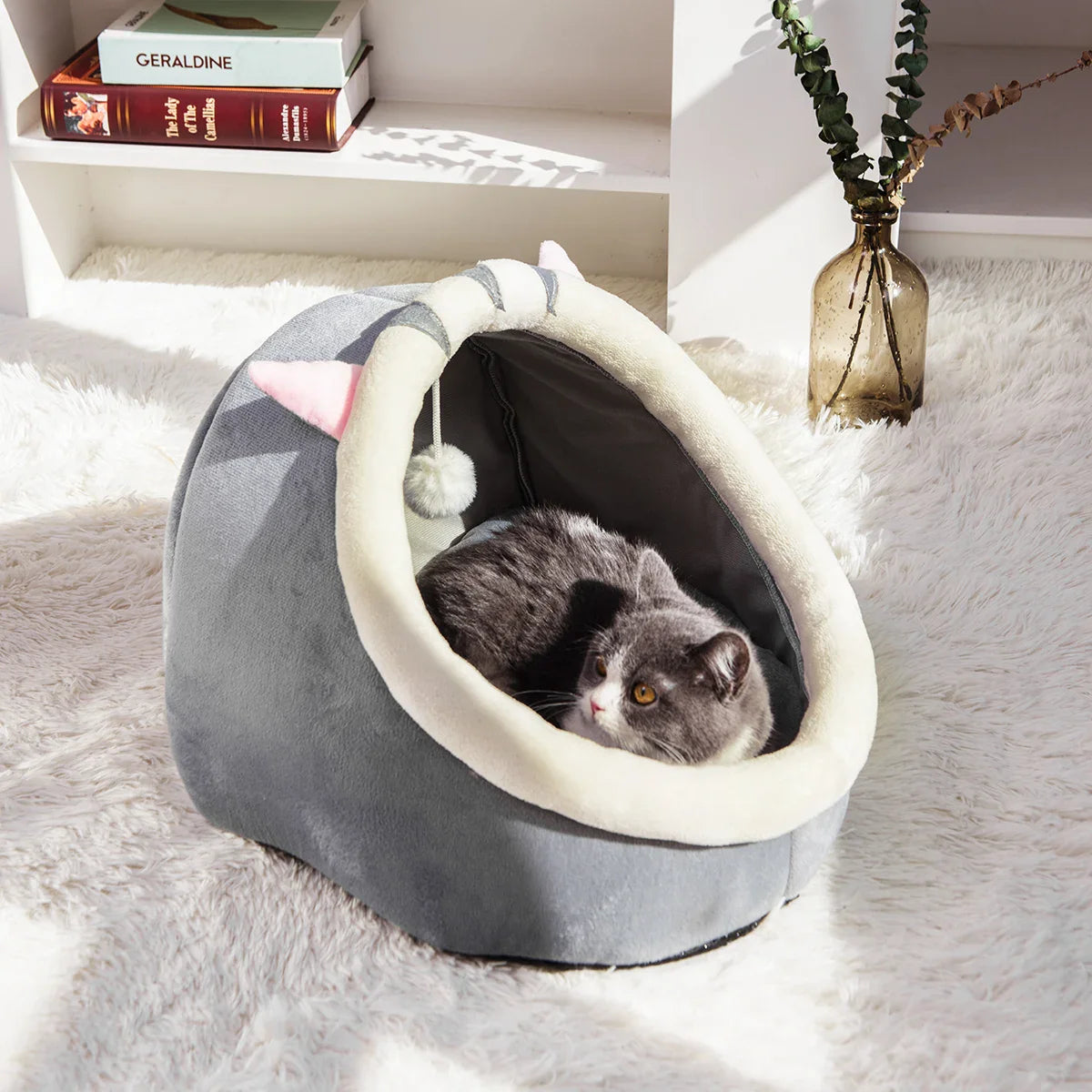 Warm Cat Nest Bed Semi-Closed Winter Pet House for Cats & Small Pets