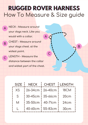 size guide chart - rugged rover harness - PupClub Couture